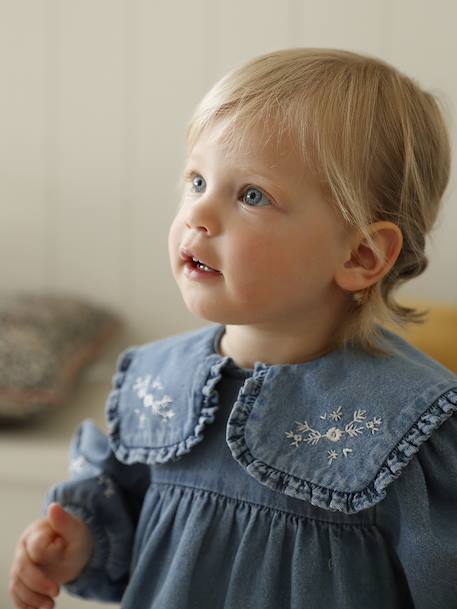 Robe bébé en denim brodé stone - vertbaudet enfant 