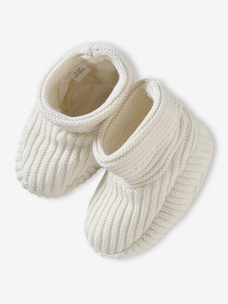 Kit naissance bonnet, moufles et chaussons et son pochon personnalisable beige chiné+écru+rose - vertbaudet enfant 