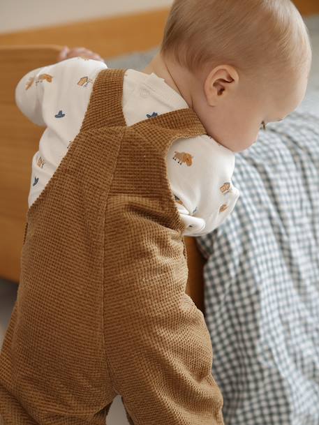 Velvet dungaree set + T-shirt for babies caramel - vertbaudet enfant 