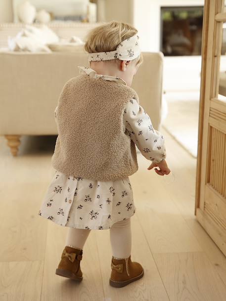 Ensemble robe gilet bandeau bébé fille vanille+vieux rose - vertbaudet enfant 