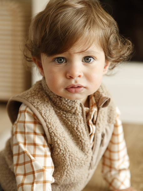 Gingham velvet baby shirt caramel - vertbaudet enfant 