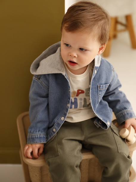 Hooded Denim Shirt for Babies stone - vertbaudet enfant 