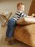 Striped long-sleeved baby polo shirt cocoa+grey blue - vertbaudet enfant 