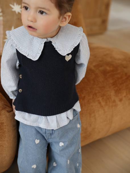 Wide-leg jeans with small embroidered hearts double stone+stone - vertbaudet enfant 