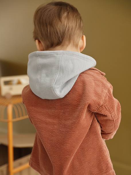 Striped Hooded Top for Baby Boys crystal blue+sandy beige+tomato red - vertbaudet enfant 