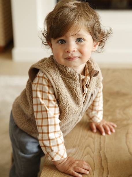 Sherpa sleeveless cardigan for babies taupe - vertbaudet enfant 