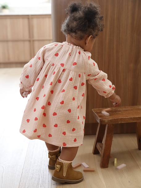 Robe bébé imprimée de petits coeurs rose poudré - vertbaudet enfant 