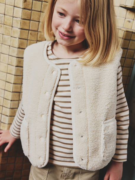 Tee-shirt marinière fille personnalisable marine+olive - vertbaudet enfant 