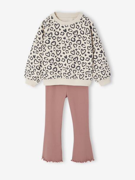 Printed Sweatshirt & Flared Leggings Set for Girls dusky pink+navy blue - vertbaudet enfant 