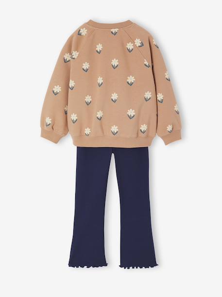 Printed Sweatshirt & Flared Leggings Set for Girls dusky pink+navy blue - vertbaudet enfant 
