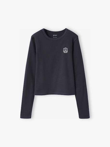 T-shirt fille cropped manches longues fille anthracite+marine - vertbaudet enfant 