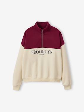Sweat col camionneur color block fille lettres brodées - vertbaudet enfant Fille-Pull, gilet, sweat-Sweat-Sweat col camionneur color block fille lettres brodées