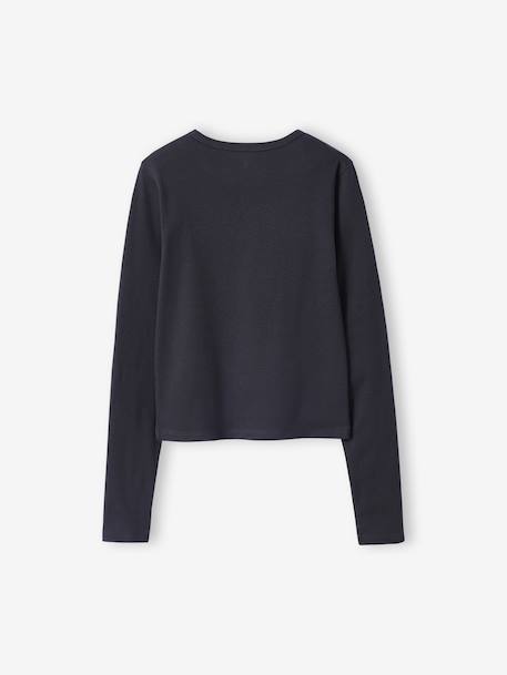 Cropped Long-Sleeved T-Shirt for Girls, JONEN anthracite+navy blue - vertbaudet enfant 