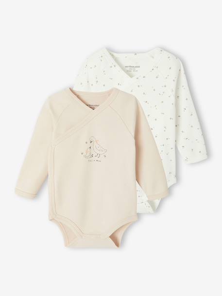 Pack of 2 Long-Sleeved Bodysuits, Newborn Special aqua green+beige+rose - vertbaudet enfant 