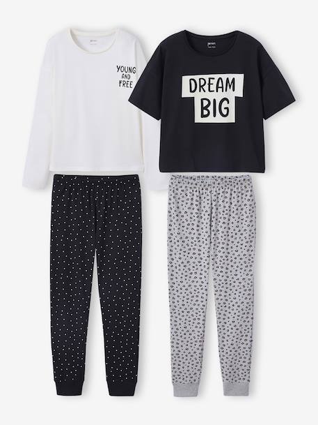 Lot 2 pyjamas fille léopard et pois gris chiné - vertbaudet enfant 