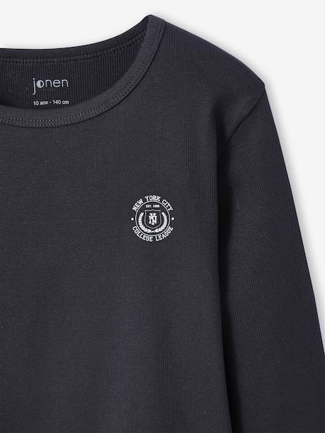 Cropped Long-Sleeved T-Shirt for Girls, JONEN anthracite+navy blue - vertbaudet enfant 