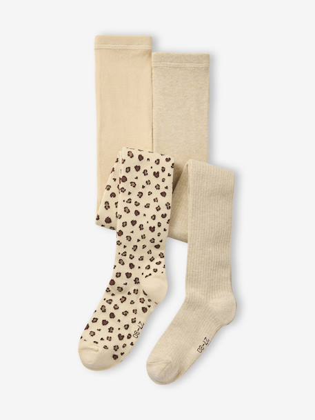 Pack of 2 Pairs of Tights for Girls golden beige - vertbaudet enfant 