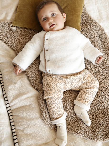 Pull naissance en sherpa boutonné devant écru - vertbaudet enfant 