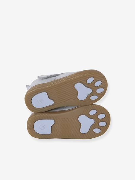 Indoor Shoes in Smooth Leather with Hook-&-Loop Strap, for Babies brown+indigo+pale blue+printed blue - vertbaudet enfant 