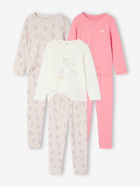 Pack of 3 Unicorn Pyjamas for Girls ecru - vertbaudet enfant 
