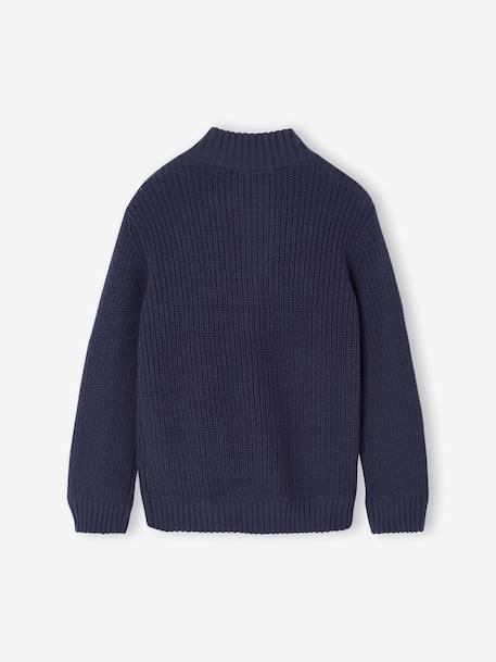 High Neck Long-Sleeved Cardigan for Boys green+navy blue - vertbaudet enfant 