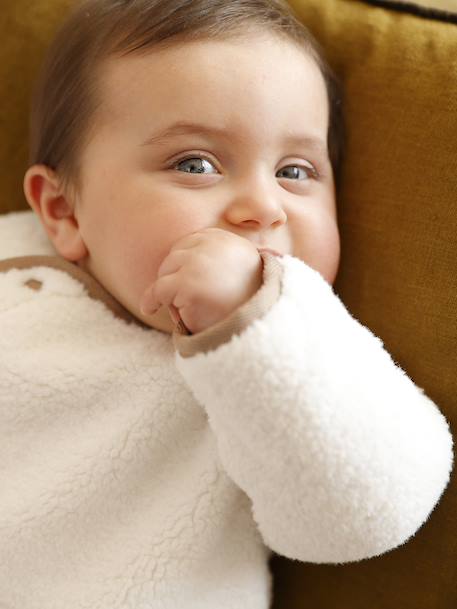 Sherpa Jumper with Front Button Fastening for Newborns ecru - vertbaudet enfant 