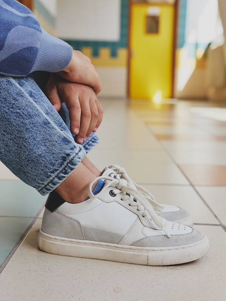 Baskets enfant garçon cuir lacets élastiqués et zippées lot blanc - vertbaudet enfant 