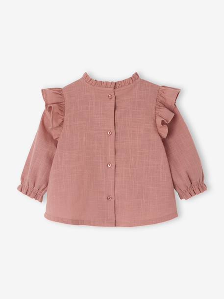 Blouse volantée bébé en tissu flammé bleu ciel+vieux rose - vertbaudet enfant 