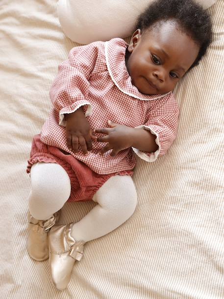 Gingham Flannel Blouse with Frilled Collar for Newborns ecru - vertbaudet enfant 