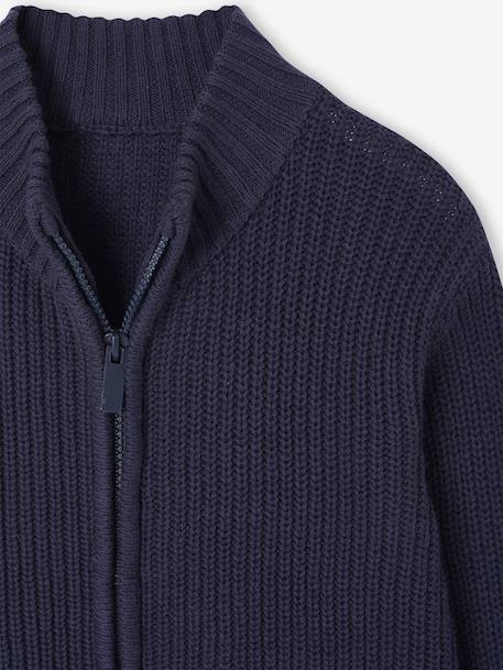 High Neck Long-Sleeved Cardigan for Boys green+navy blue - vertbaudet enfant 