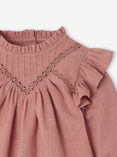 Blouse volantée bébé en tissu flammé bleu ciel+vieux rose - vertbaudet enfant 