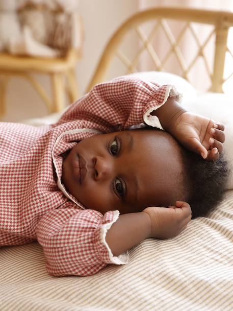 Gingham Flannel Blouse with Frilled Collar for Newborns ecru - vertbaudet enfant 