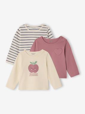 Baby-T-shirts & Roll Neck T-Shirts-Pack of 3 long-sleeved Basic t-shirts for babies