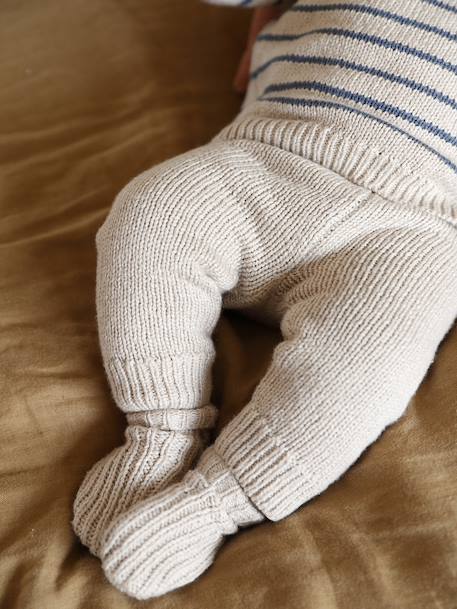 Ensemble 3 pièces naissance en tricot pull + pantalon + chaussettes beige chiné - vertbaudet enfant 