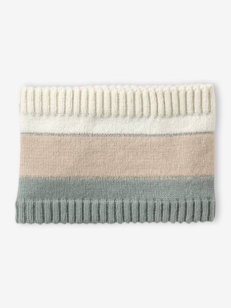 Colourblock Beanie, Snood, Mittens/Fingerless Mitts Set for Girls aqua green+striped pink - vertbaudet enfant 