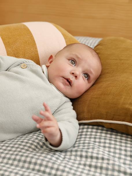 Set of 3 Plain Knit Items for Newborns: Cardigan + Sleepsuit + Bodysuit sage green - vertbaudet enfant 
