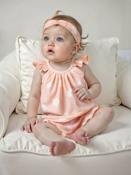 Printed Sleeveless Top + Shorts + Headband Ensemble for Baby Girls pale pink - vertbaudet enfant 