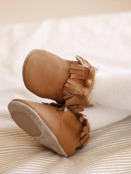 Elasticated, Lined Slippers in Soft Leather for Babies set brown - vertbaudet enfant 