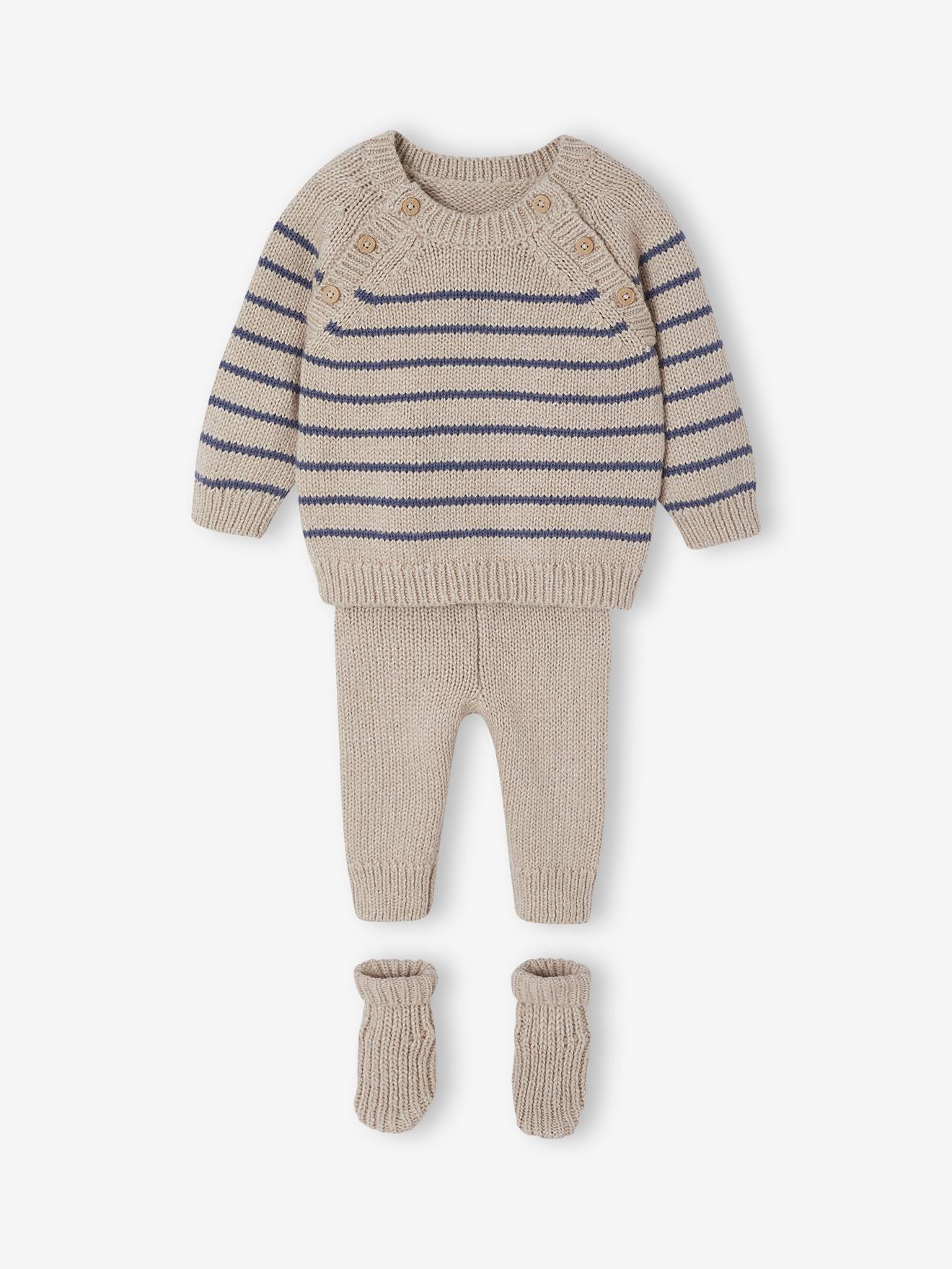 3-Piece Knitted Set: Jumper + Trousers + Socks for Newborns - marl