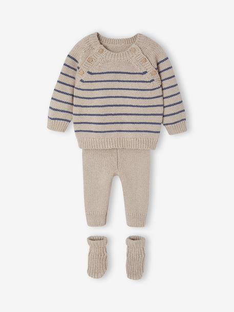 3-Piece Knitted Set: Jumper + Trousers + Socks for Newborns marl beige - vertbaudet enfant 