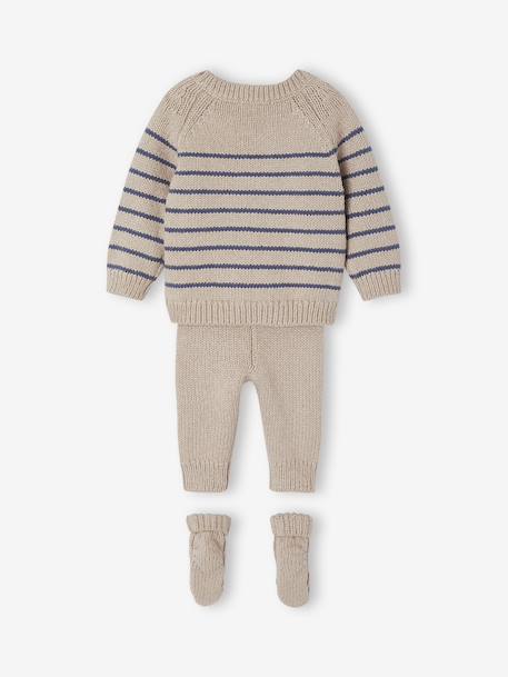 Ensemble 3 pièces naissance en tricot pull + pantalon + chaussettes beige chiné - vertbaudet enfant 