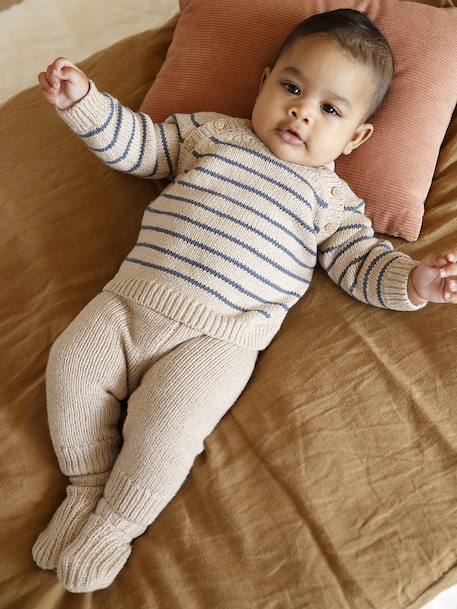 3-Piece Knitted Set: Jumper + Trousers + Socks for Newborns marl beige - vertbaudet enfant 