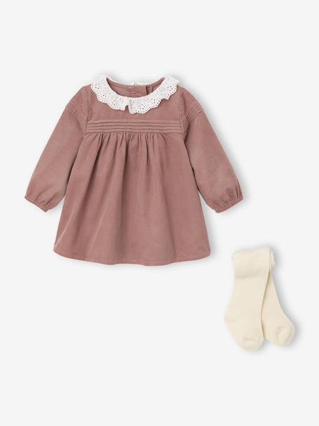Velvet Dress + Tights Set for Newborns blush - vertbaudet enfant 