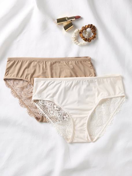 Pack of 2 maternity briefs in microfibre and lace ENVIE DE FRAISE mocha - vertbaudet enfant 