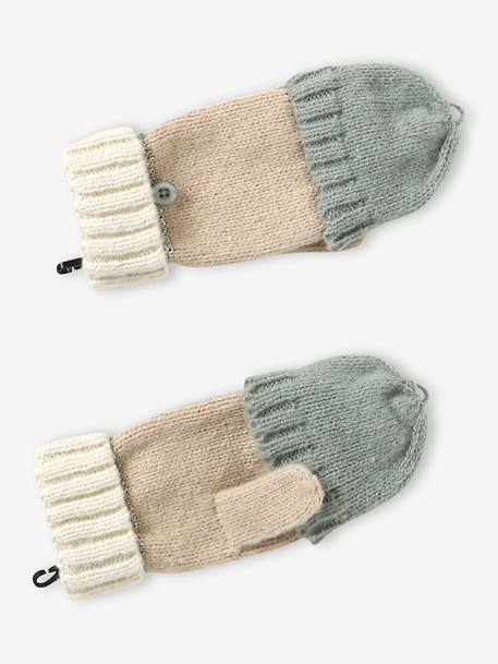 Colourblock Beanie, Snood, Mittens/Fingerless Mitts Set for Girls aqua green+striped pink - vertbaudet enfant 