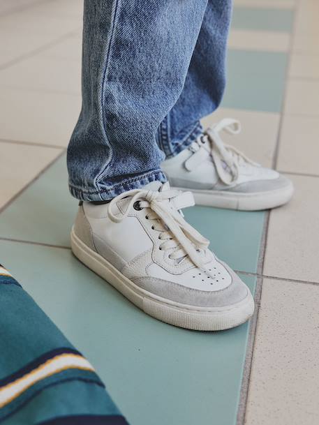 Leather Trainers with Laces & Zip for Children set white - vertbaudet enfant 