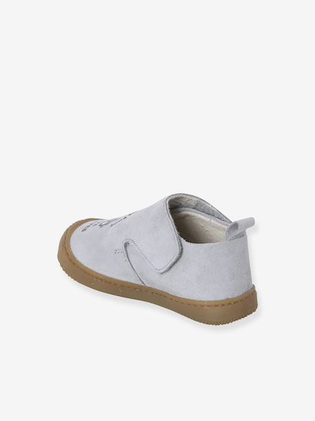 Indoor Shoes in Smooth Leather with Hook-&-Loop Strap, for Babies brown+indigo+pale blue+printed blue - vertbaudet enfant 