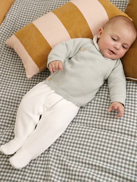 Set of 3 Plain Knit Items for Newborns: Cardigan + Sleepsuit + Bodysuit sage green - vertbaudet enfant 