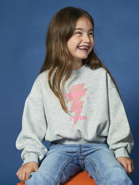 Cropped Sweatshirt with Glittery Detail for Girls marl grey - vertbaudet enfant 