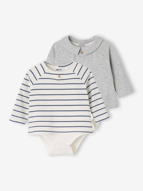 Pack of Two 2-in-1 Bodysuits for Newborns marl grey - vertbaudet enfant 